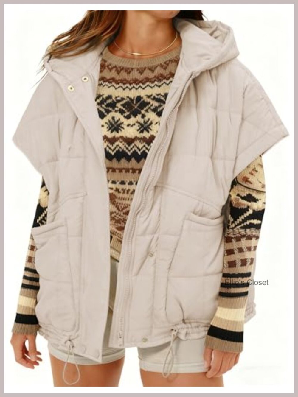 Women's Oversized Quilted Puffer Vest Hooded Sleeveless Jacket